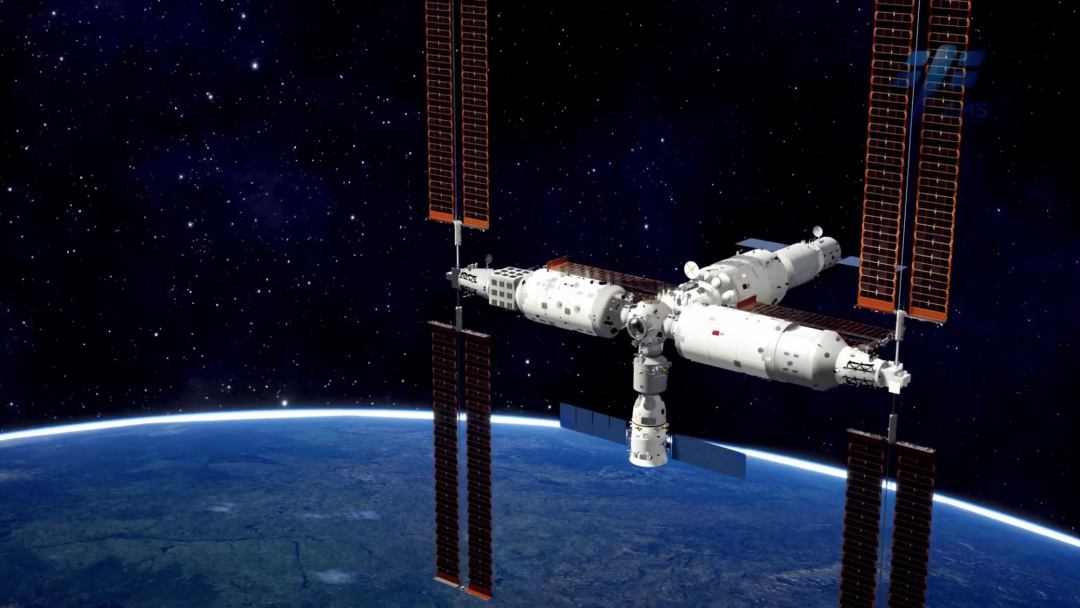 2022年11月3日,梦天实验舱完成转位,与天和核心舱、问天实验舱形成空间站“T”字基本构型组合体。图片来源:中国载人航天