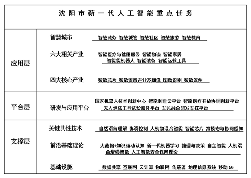沈阳市新一代人工智能重点任务