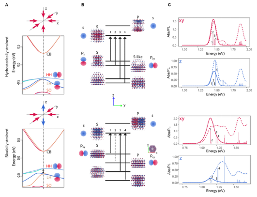 不对称应力使量子点的最低激发态变为由重空穴主导的面内偏振能级