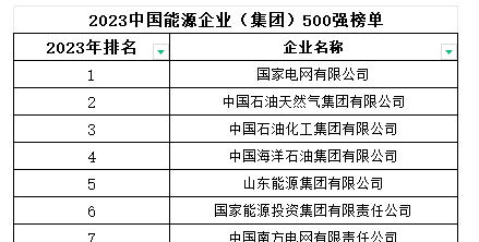 2023中国能源企业（集团）500强榜单