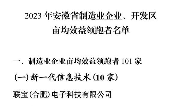 2023年安徽省制造业企业、开发区亩均效益领跑者名单