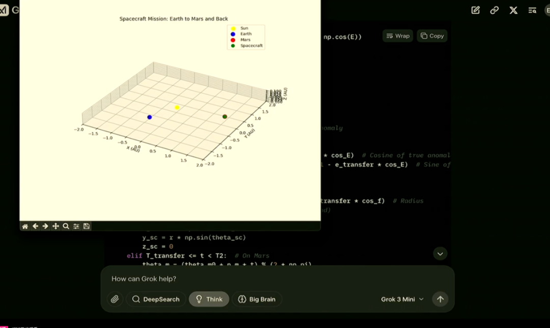飞船在地球和火星间往返的动画直播截图（图片来源：X平台）