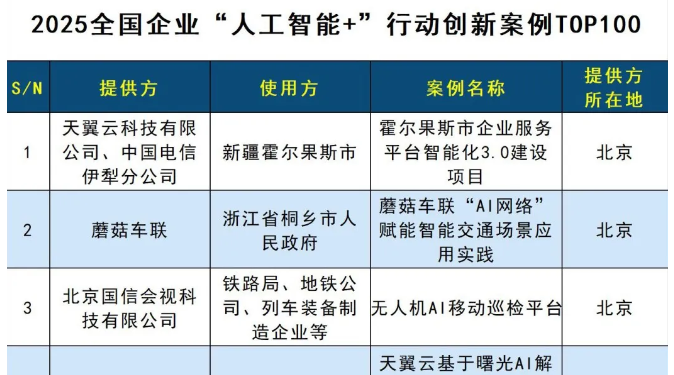 2025全国企业“人工智能+”行动创新案例TOP100