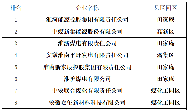 2025淮南企业100强榜单